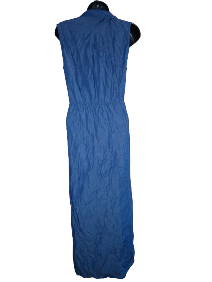 Blue Soft Denim Sleeveless Button-Up Maxi Dress - S (6)
