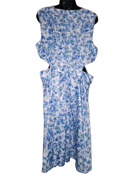 Blue & White Floral Print Sleeveless Dress with Cutouts- XL