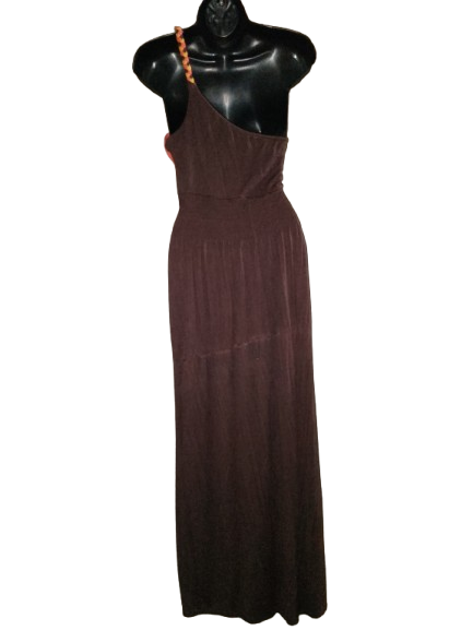 Brown, Orange & Yellow One Shoulder Maxi Dress - 1XL