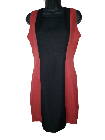 Red & Black Colour Block Work Dress with Red Jacket - S (6)
