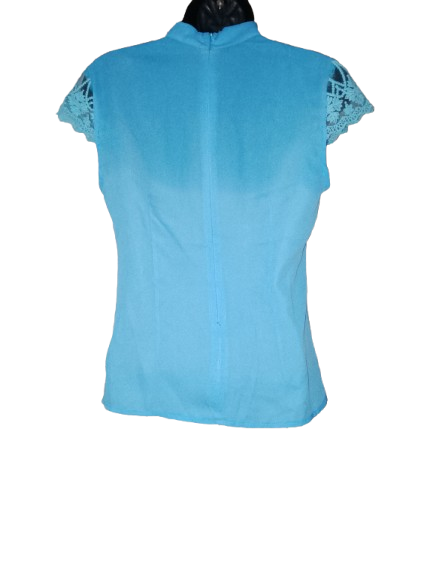 Blue Embroidered Cap Sleeve Top - S