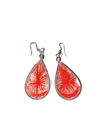 Red Teardrop Woven Earrings