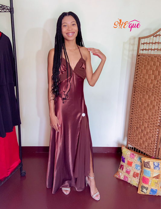 Dark Brown Long Halter Dress - S