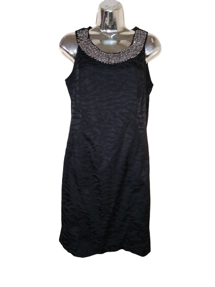 Black Animal Print Sleeveless Embellished Neck Dress - L