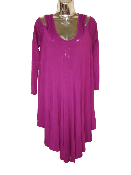 Dark Pink Cold Shoulder Long Sleeve Asymmetric Hem Dress - S