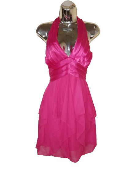 Pink Halter Dress with Ruffles - M