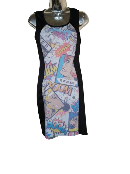 Black & Cartoon Print Dress - M