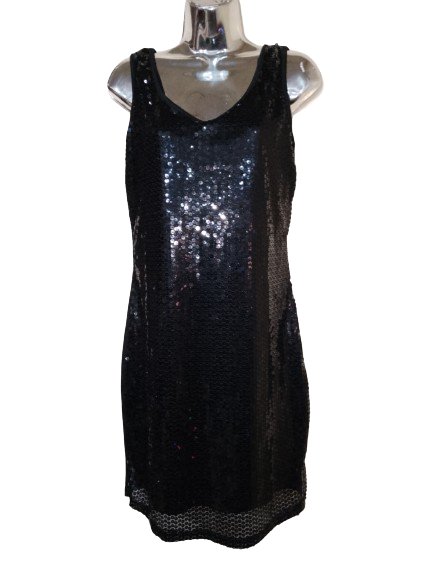 Black Sequin Sleeveless Dress - L