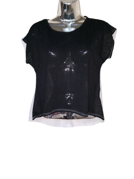 White & Black Sheer Sleeveless Top - S