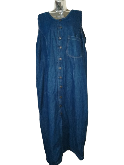 Blue Dark Wash Sleeveless Denim Maxi Dress - XL