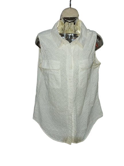 White Sleeveless Eyelet Shirt - M