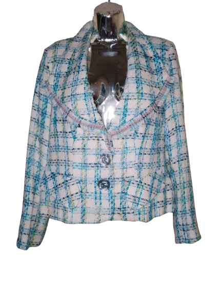 Turquoise, Green & White Long Sleeve Textured Jacket - XL