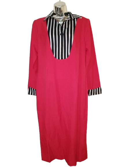 Red 3/4 Sleeve Dress with Black & White Stripe Detail - XL