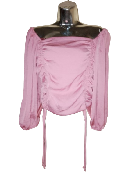 Pink 3/4 Sleeve Crop Top with Ruffles - XL