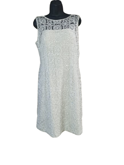 Silver Sequin Sleeveless Lace Cocktail Dress - L (12)