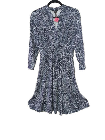 Navy & White Swirl Print 3/4 Sleeve Dress - XL