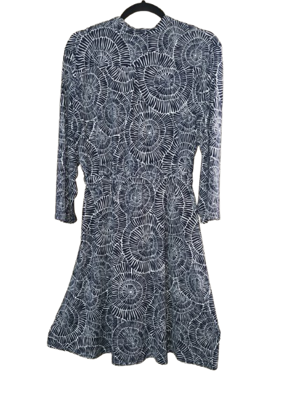 Navy & White Swirl Print 3/4 Sleeve Dress - XL