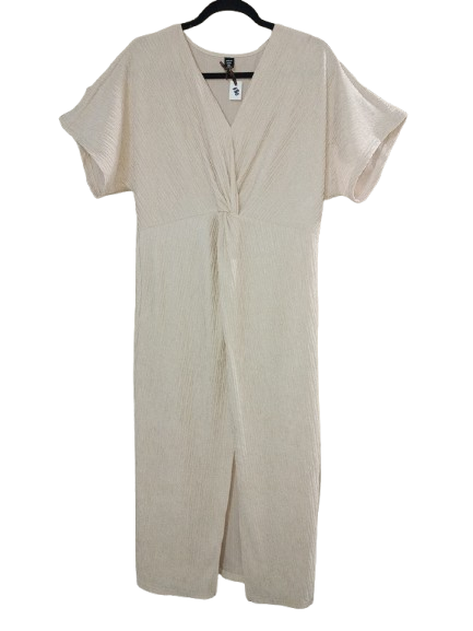 Cream Ribbed Short Sleeve Maxi Dress - 1XL