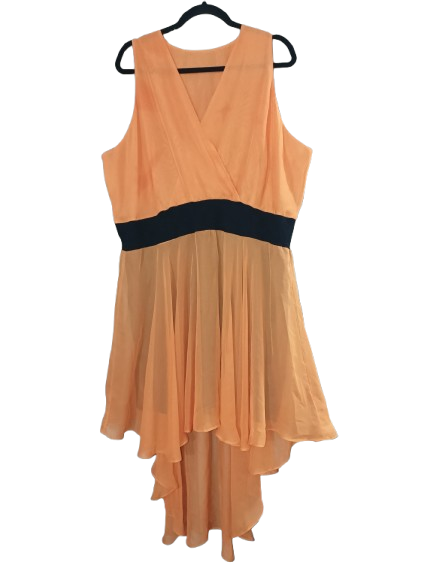 Orange & Black Sleeveless Asymmetric Hemline Dress - 3X