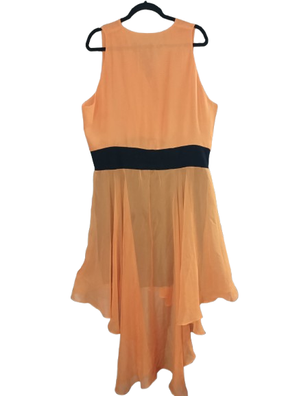 Orange & Black Sleeveless Asymmetric Hemline Dress - 3X