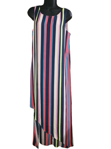 Multicoloured Strip Sleeveless Maxi Dress - M