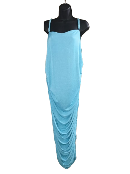 Light Blue Spaghetti Strap Ruched Long Dress - 3X (runs small)
