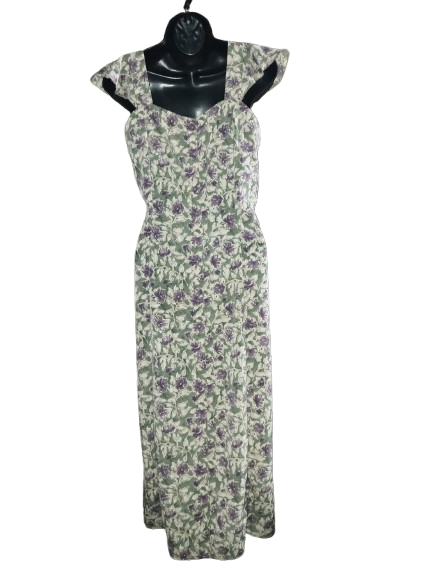 Green & Purple Floral Print Sleeveless Maxi Dress - M