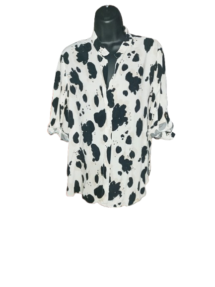 White, Black & Beige 3/4 Sleeve Dorothy Perkins Top - S (6)