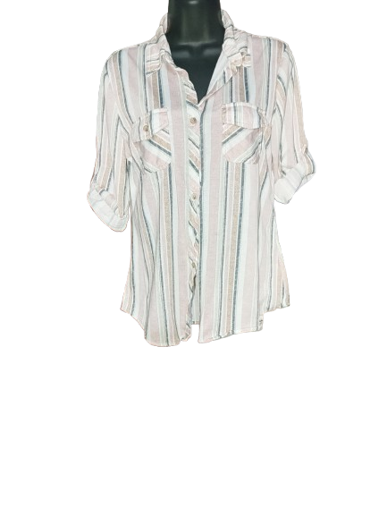 Multicololured Stripe 3/4 Sleeve Eden & Olivia Button Up  Shirt - S