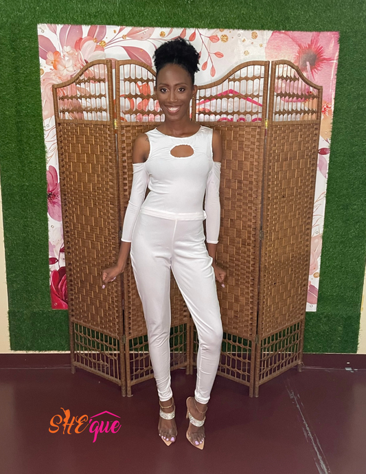 White Zip Around Cold Shoulder Jumpsuit - S