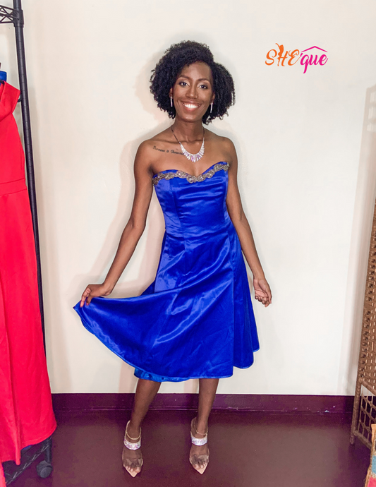 Blue Heather Jones Strapless Dress - S