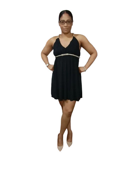 Black Criss Cross Sequin Strap Halter Dress - M