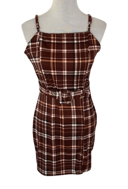 Brown Plaid Spaghetti Strap Jolie & Joy Dress - 2X