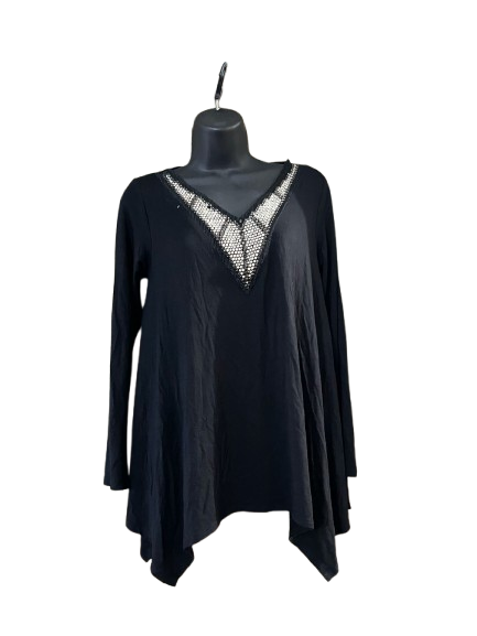 Black Long Sleeve-Neck Top-S