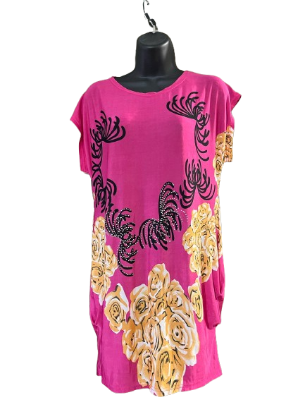 Pink Flower Print Top- M/L