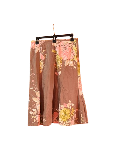 Brown Skirt with Pink Flower Print,M