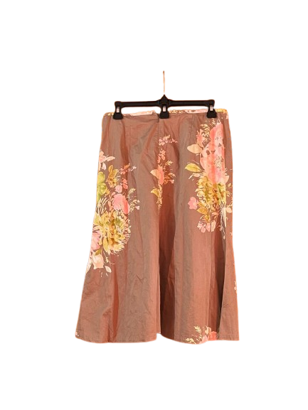 Brown Skirt with Pink Flower Print,M