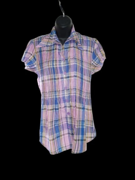 Purple Short-Sleeve button-down with plaid pattern - S