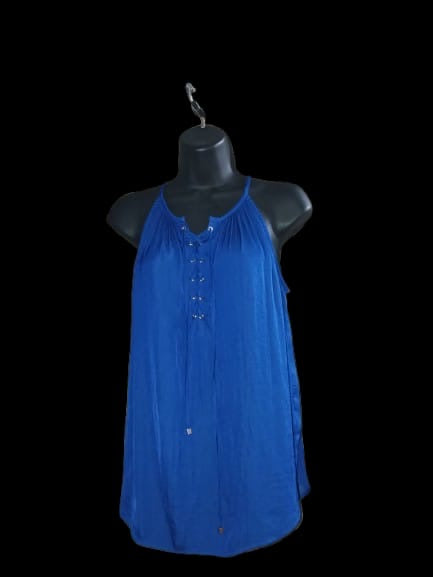 Navy Blue Sleeveless Laced Up Front Top - Xs