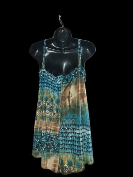 Blue, Brown Tie-Dye, Sequin, Sleeveless Top - 2X