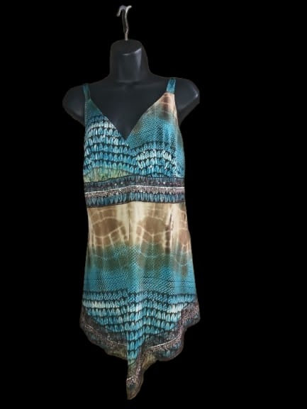 Blue, Brown Tie-Dye, Sequin, Sleeveless Top - 2X
