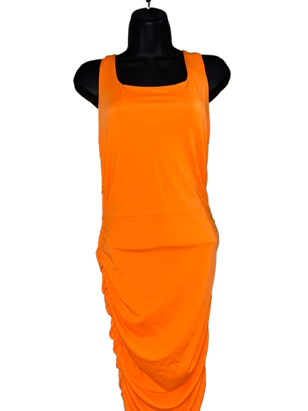Orange Scrunched Back Sleeveless Dress - M