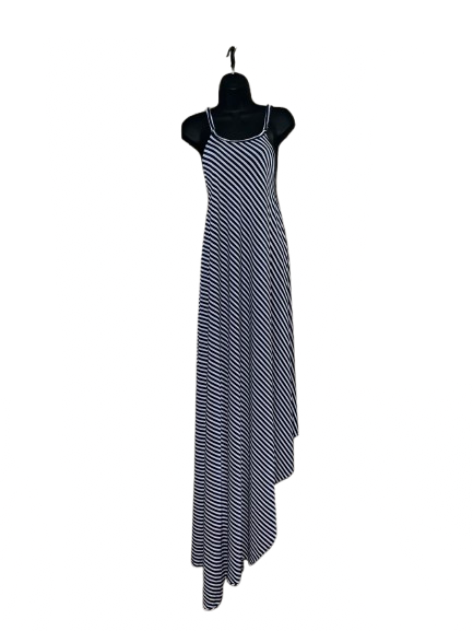 Navy Blue and White Striped Maxi Dress - 2X