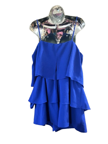 Blue Ruffled Sleeveless Romper - L
