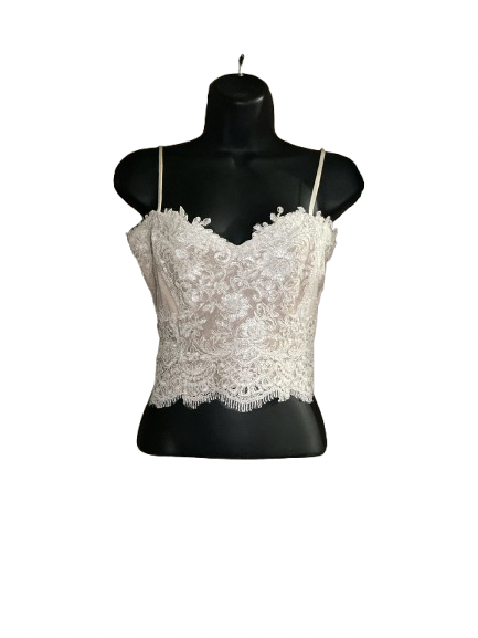 White Lace Spaghetti Strap Bustier Top - S