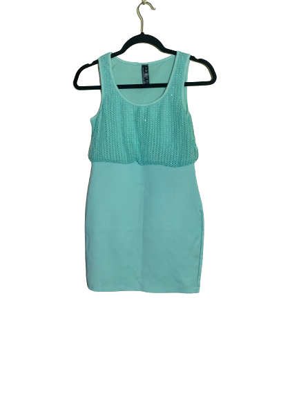 Light Aqua Sleeveless Dress with Netted Bodice - L