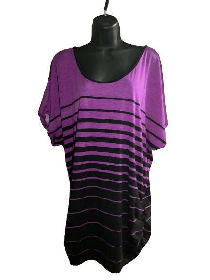 Purple and Black Striped Short sleeve Top - 1XL