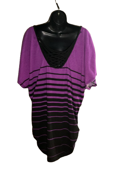 Purple and Black Striped Short sleeve Top - 1XL