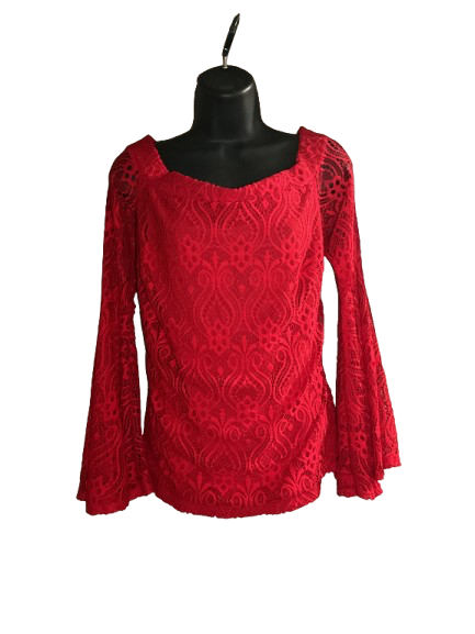 Red Lace Long Sleeve Off the Shoulder Top - L/XL