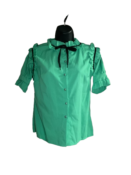 Green and Black Ruffled Sleeve Top - S